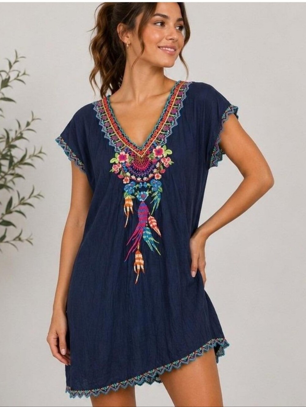 Johnny was Embroidered Tunic 🌺🌺💙🧡💛